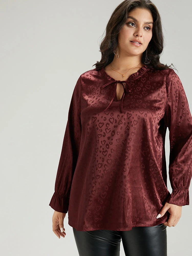 Solid Knot Neck Frill Trim Flutter Sleeve Blouse 8 Solid Knot Neck Frill Trim Flutter Sleeve Blouse - Image 6