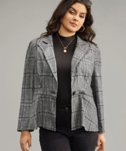 Plaid Suit Collar Button Up Blazer -Clothing Shop 547918606 od