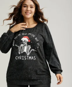 Christmas Vintage Skull Print Crew Neck Sweatshirt -Clothing Shop 548104848 de