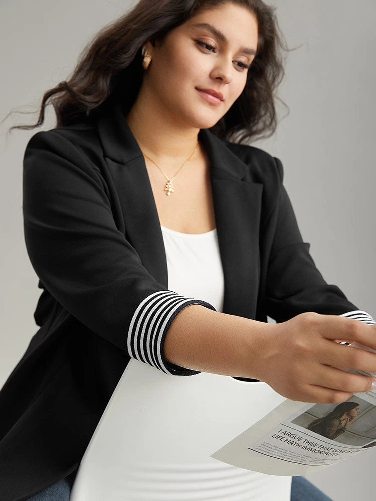 Suit Collar Striped Patchwork Blazer 8 Suit Collar Striped Patchwork Blazer - Image 6