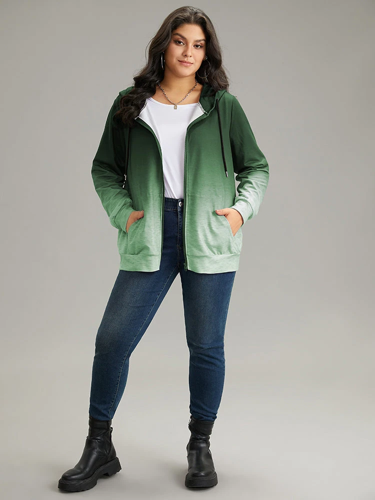 Ombre Hooded Zipper Drawstring Sweatshirt 11 Ombre Hooded Zipper Drawstring Sweatshirt - Image 9