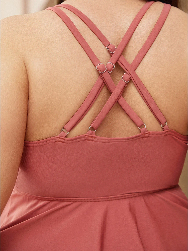 Ruffle Hem V Neck Crisscross Back Tankini Top 8 Ruffle Hem V Neck Crisscross Back Tankini Top - Image 6