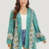 Boho Print Flutter Sleeve Open Front Kimono -Clothing Shop 548791817 vo