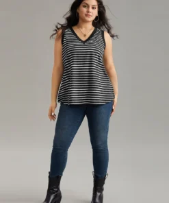 V Neck Striped Contrast Trim Tank Top -Clothing Shop 548967322 rf