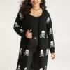 Halloween Skull Print Split Side Drop Shoulder Maxi Cardigan
