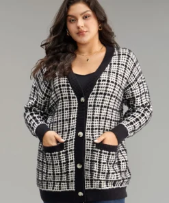 Plaid Button Down Patched Pocket Cardigan -Clothing Shop 549368219 aq