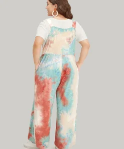 Tie Dye Pocket Button Adjustable Straps Jumpsuit -Clothing Shop 549808323 iu