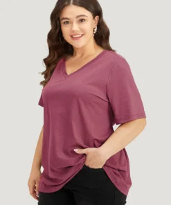 Solid Twist Back V Neck Short Sleeve T-shirt 35 Solid Twist Back V Neck Short Sleeve T-shirt -Clothing Shop 549819803 lq b33b2ced 34c3 4537 a1fe b67b13a82adf