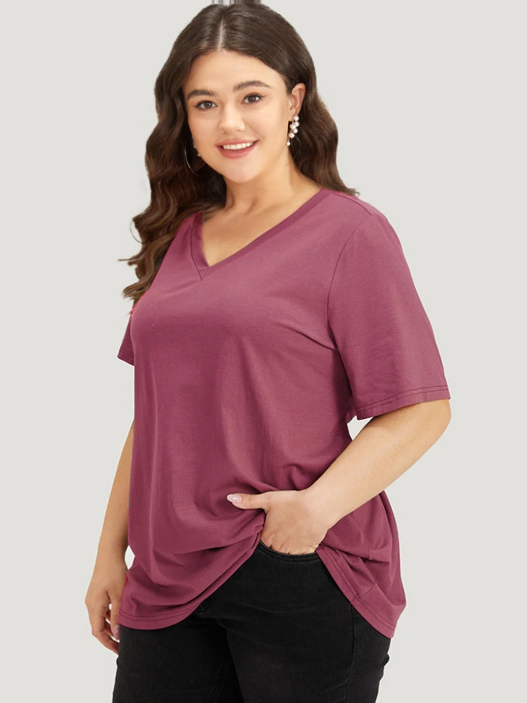 Solid Twist Back V Neck Short Sleeve T-shirt 16 Solid Twist Back V Neck Short Sleeve T-shirt - Image 14