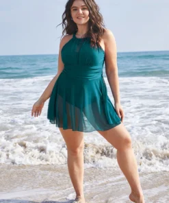 Knotted Back Mesh Insert Halter Swim Dress -Clothing Shop 54 1f4abce7 66d8 4064 b017 cc0f57be6db0