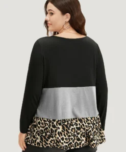 Colorblock Leopard Contrast Round Neck T-shirt -Clothing Shop 550459827 wv 34572046 a16b 422a 8e48 552fd0ac0b71