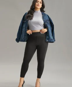 Plain Ruched Side Pocket Wideband Waist Leggings -Clothing Shop 550650402 zc