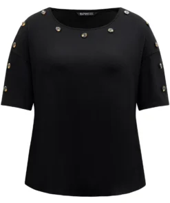 Plain Button Detail Drop Shoulder T-shirt 13 Plain Button Detail Drop Shoulder T-shirt -Clothing Shop 550741389 lg