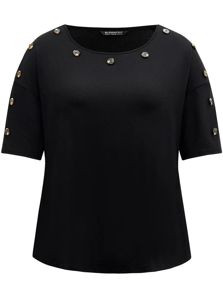 Plain Button Detail Drop Shoulder T-shirt 8 Plain Button Detail Drop Shoulder T-shirt - Image 6