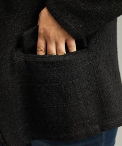 Plain Tweed Plisse Pocket Button Through Blazer -Clothing Shop 550764087 iz