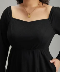 Rib Knit Split Side Square Neck Dress -Clothing Shop 551041567 cw