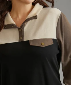 Contrast Patchwork Button Up Flap Detail Sweatshirt 12 Contrast Patchwork Button Up Flap Detail Sweatshirt -Clothing Shop 551160764 yq