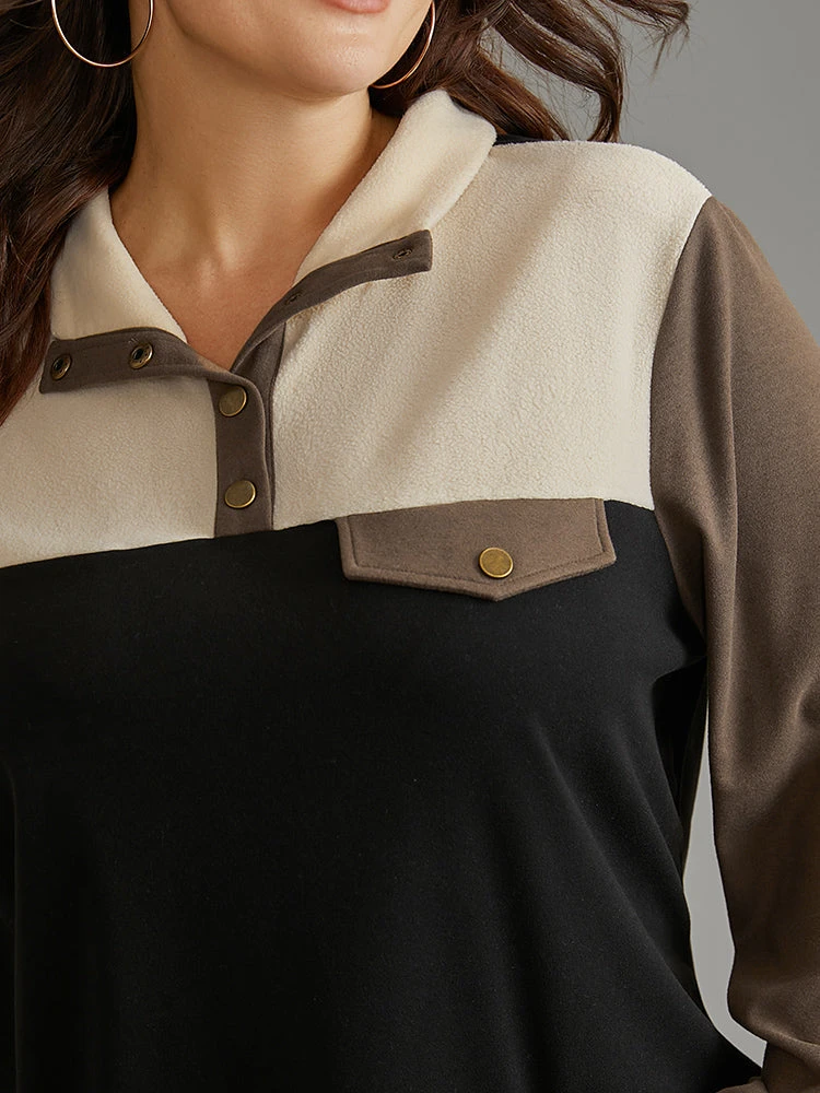 Contrast Patchwork Button Up Flap Detail Sweatshirt 7 Contrast Patchwork Button Up Flap Detail Sweatshirt - Image 5