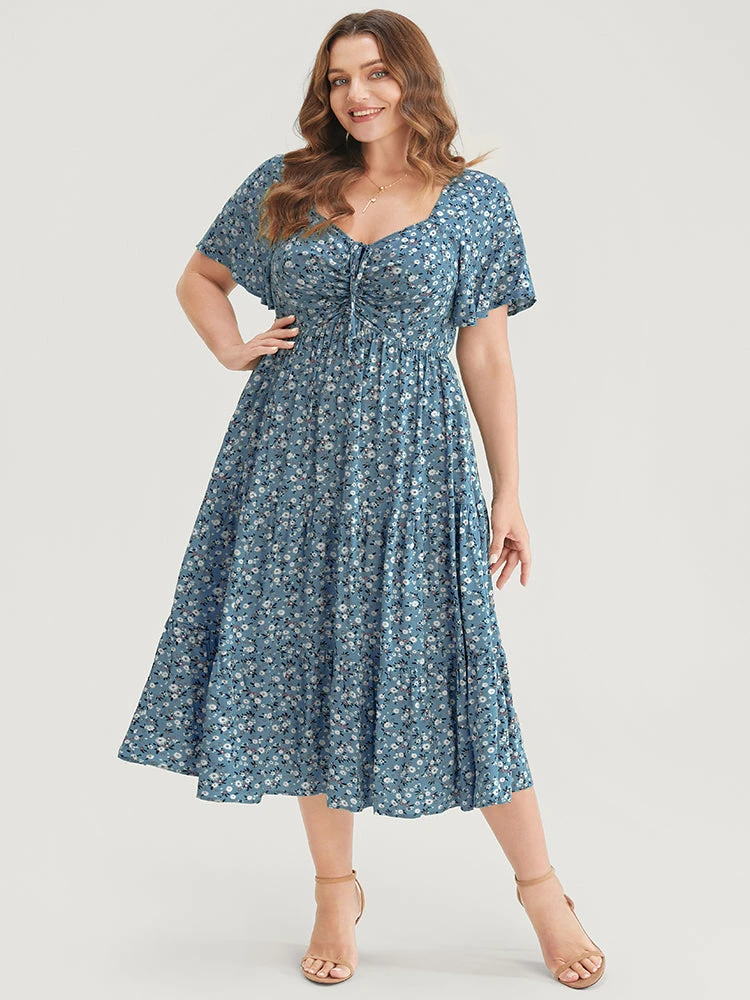 Ditsy Floral Drawstring Ruched Pocket Ruffle Tiered Dress 10 Ditsy Floral Drawstring Ruched Pocket Ruffle Tiered Dress - Image 8