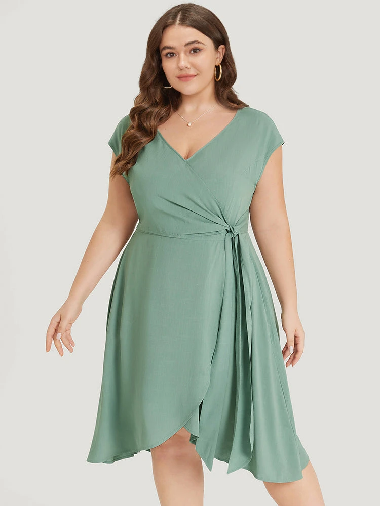 Supersoft Essentials Solid Knot Wrap Hem Cap Sleeve Dress 3 Supersoft Essentials Solid Knot Wrap Hem Cap Sleeve Dress
