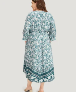 Floral Print Pocket Surplice Neck Ruffle Trim Dress -Clothing Shop 551271572 cg