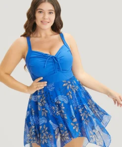 Floral Drawstring Crisscross Back Hanky Hem Swim Dress -Clothing Shop 551590101 pt f186a9a3 ddee 4b6d 82a9 606e9c53dee8