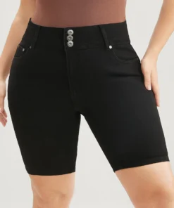 Slightly Stretchy High Rise Black Wash Denim Shorts -Clothing Shop 552219386 rm