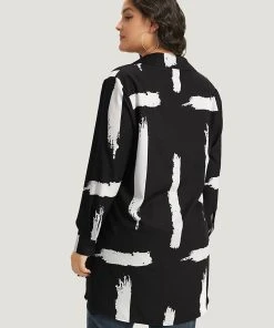 Halloween Brush Print Button Through Split Hem Kimono -Clothing Shop 5522934 rs