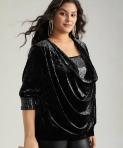 Cowl Neck 2-In-1 Sequin Patchwork Blouse -Clothing Shop 552337474 qm a848a31c 03f2 4fac 97fd db35286aa80c