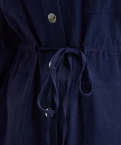 Solid Metal Detail Pocket Drawstring Coat -Clothing Shop 553206747 bg