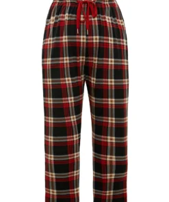 Plaid Elastic Waist Pocket Drawstring Sleep Bottoms -Clothing Shop 553274939 rp