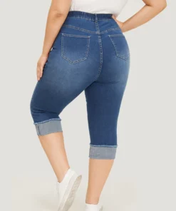 Very Stretchy High Rise Black Wash Rivet Detail Knee Denim Shorts -Clothing Shop 553310510 zr