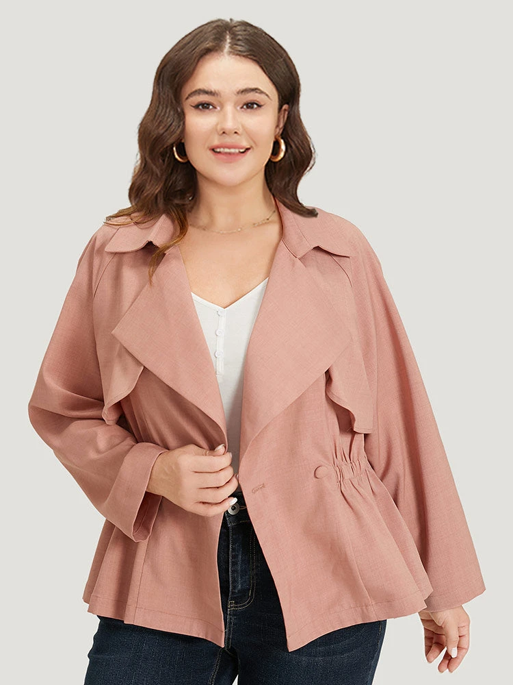 Solid Button Up Elastic Waist Lapel Collar Coat 3 Solid Button Up Elastic Waist Lapel Collar Coat