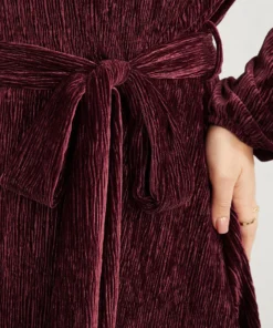 Glitter Textured Lantern Sleeve Belted Ruffle Blouse -Clothing Shop 553757906 ao