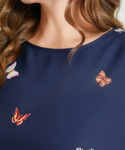 Butterfly & Floral Round Neck Print Pocket Knee Dress -Clothing Shop 554313803 xw fed87dde f04f 45da 8ab7 695747a2142a