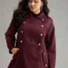 Solid Button Detail Pocket Lapel Collar Coat -Clothing Shop 554385551 wl