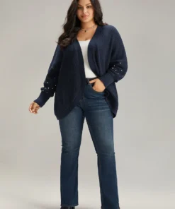 Patchwork Pearl Beaded Curved Hem Cardigan 27 Patchwork Pearl Beaded Curved Hem Cardigan -Clothing Shop 554522113 lj