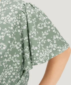 Ditsy Floral Overlap Collar Flutter Sleeve Bodysuit 14 Ditsy Floral Overlap Collar Flutter Sleeve Bodysuit -Clothing Shop 554569266 mf