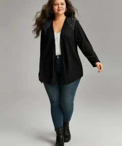 Plain Rivets Detail Open Front Asymmetrical Hem Kimono -Clothing Shop 554647450 ua 7eb6bac1 04b5 4186 9d9e a0eedaab73b3