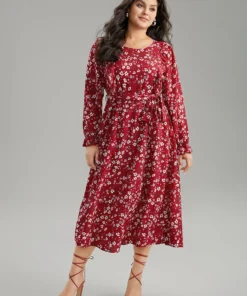 Ditsy Floral Belted Ruffle Sleeve Dress -Clothing Shop 554663562 yp