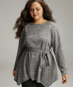 Solid Heather Belted Hanky Hem T-shirt