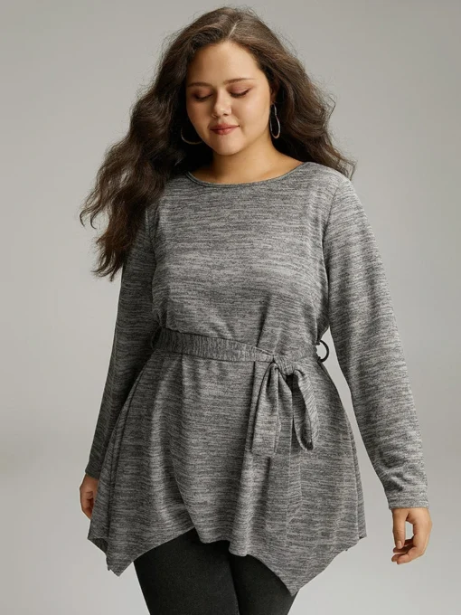 Solid Heather Belted Hanky Hem T-shirt -Clothing Shop 55492509 ii