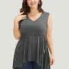 Plain Ruffle Pocket High Low Hem Tank Top 2 Plain Ruffle Pocket High Low Hem Tank Top -Clothing Shop 555362739 af