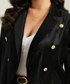 Velvet Lapel Collar Metai Detail Blazer -Clothing Shop 555615540 ow