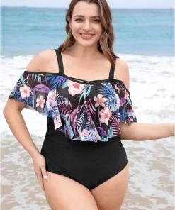Floral Patchwork Asymmetrical Ruffle Trim Crisscross One Piece Swimsuit -Clothing Shop 555990286 yr 93c79777 0f0d 4443 910b bf8df566496a