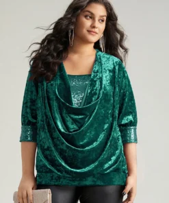 Cowl Neck 2-In-1 Sequin Patchwork Blouse -Clothing Shop 556081459 wx e232c154 58f1 4bc7 a222 fa30b034ed6b