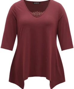 Solid Crochet Lace Mesh Hanky Hem T-shirt 15 Solid Crochet Lace Mesh Hanky Hem T-shirt -Clothing Shop 556301490 xc 5b2ea575 94d2 4891 8255 01a0e2efcfb7