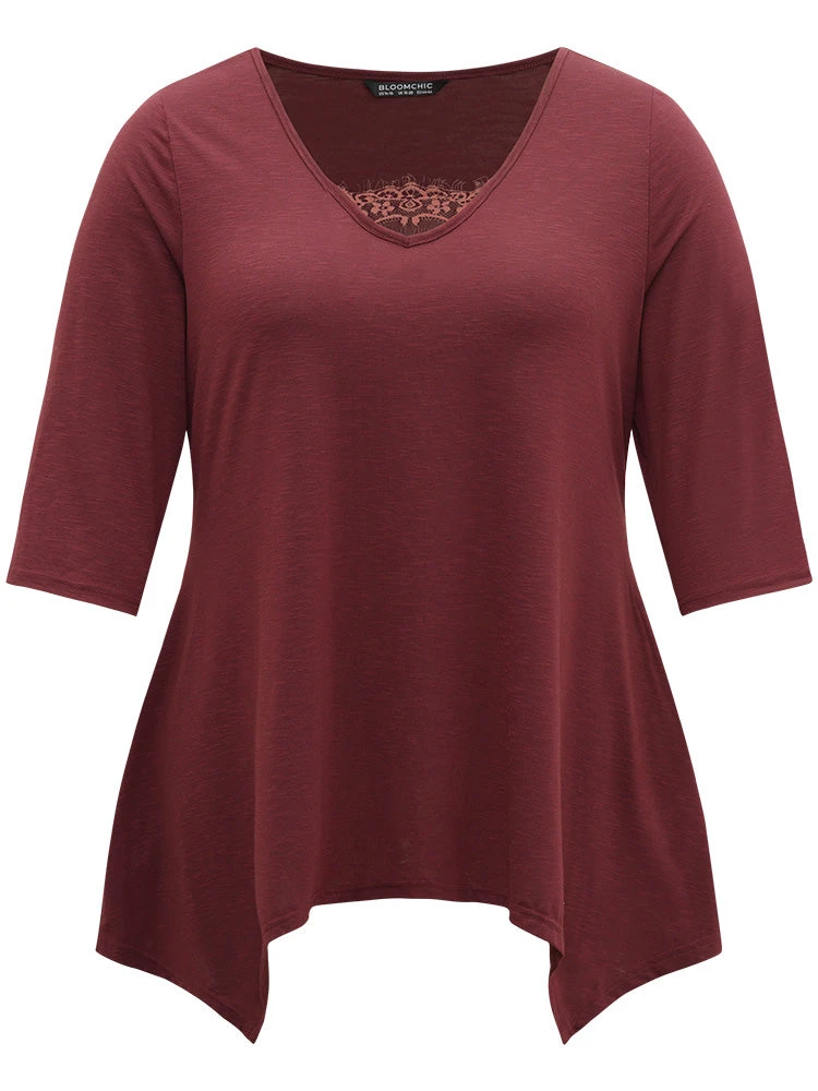 Solid Crochet Lace Mesh Hanky Hem T-shirt 9 Solid Crochet Lace Mesh Hanky Hem T-shirt - Image 7