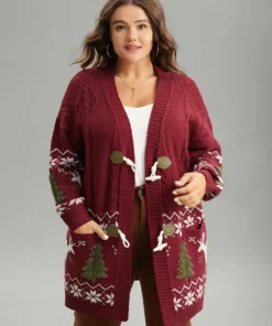 Christmas Duffle Button Cable Knit Pocket Cardigan -Clothing Shop 556577410 aj