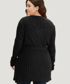 Rib Knit Drawstring Split Side Tunic Cardigan -Clothing Shop 556768331 uq e33abbaa e234 49cd a064 75810f83f396